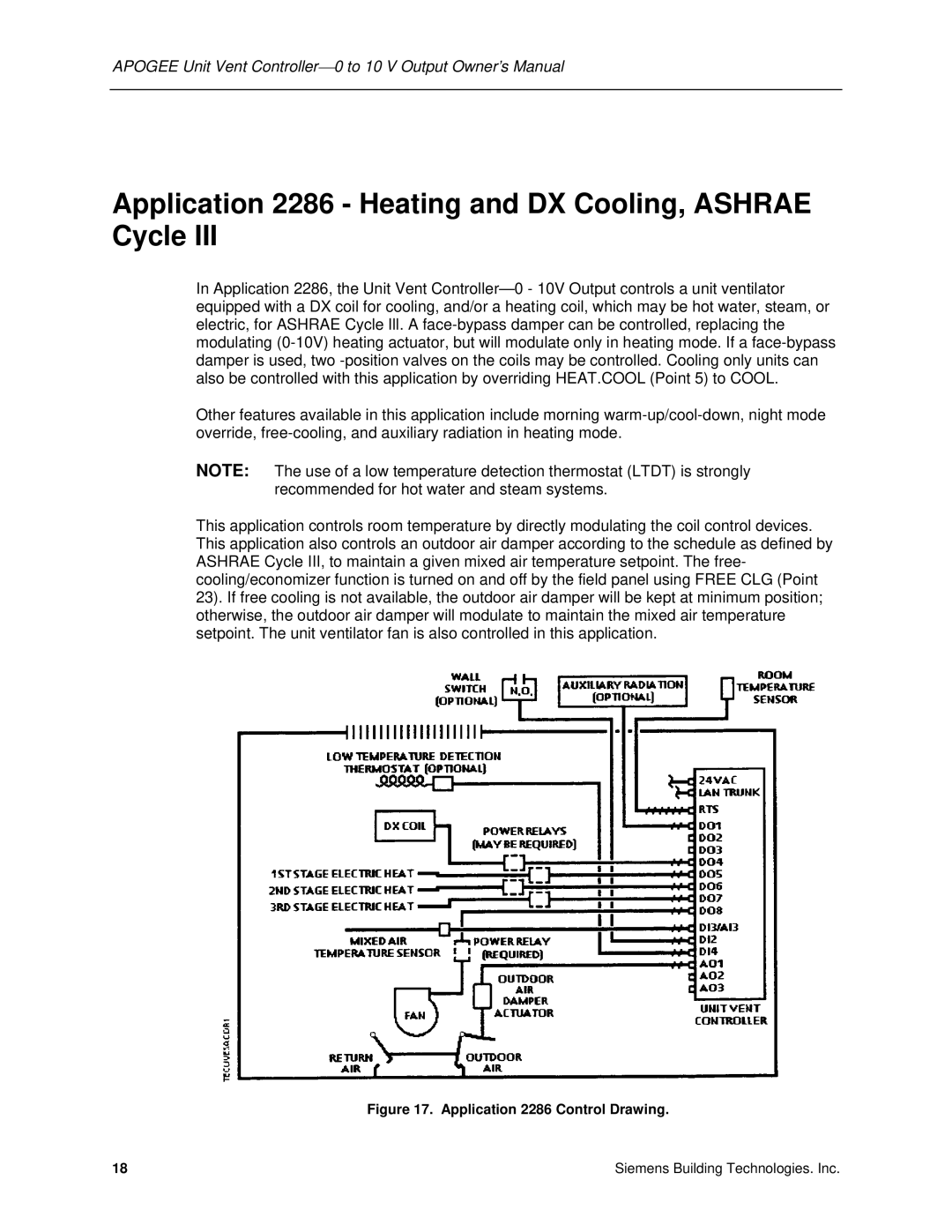 Siemens 125-1957 owner manual Application 2286 Heating and DX Cooling, Ashrae Cycle, Application 2286 Control Drawing 