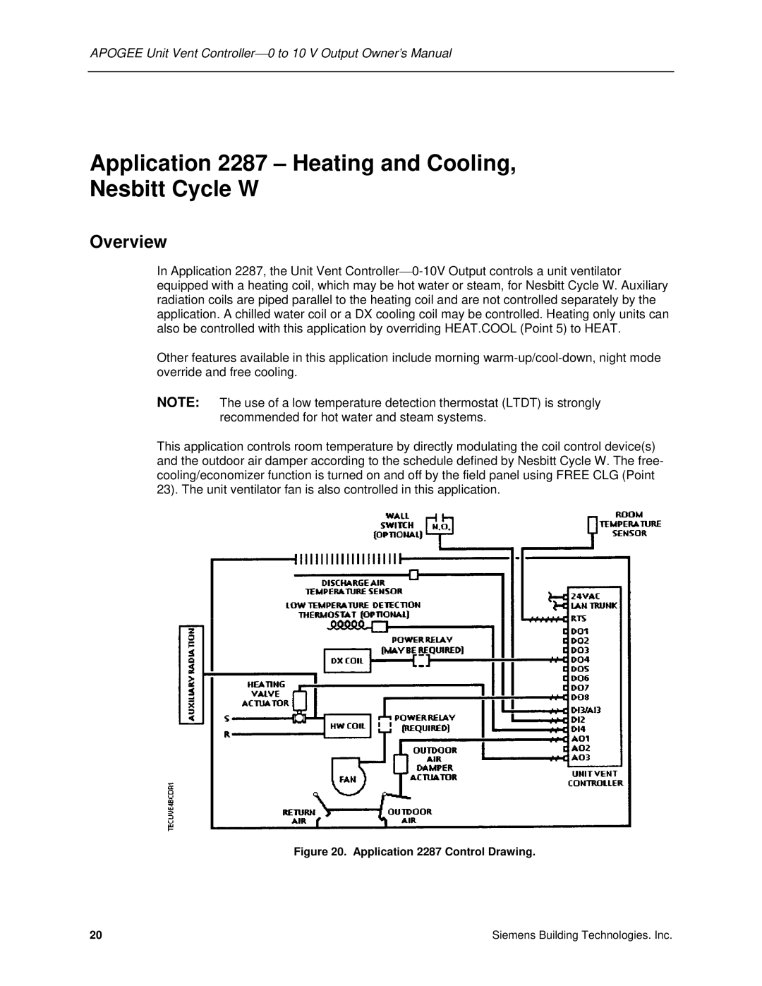 Siemens 125-1957 owner manual Application 2287 Heating and Cooling Nesbitt Cycle W, Overview 