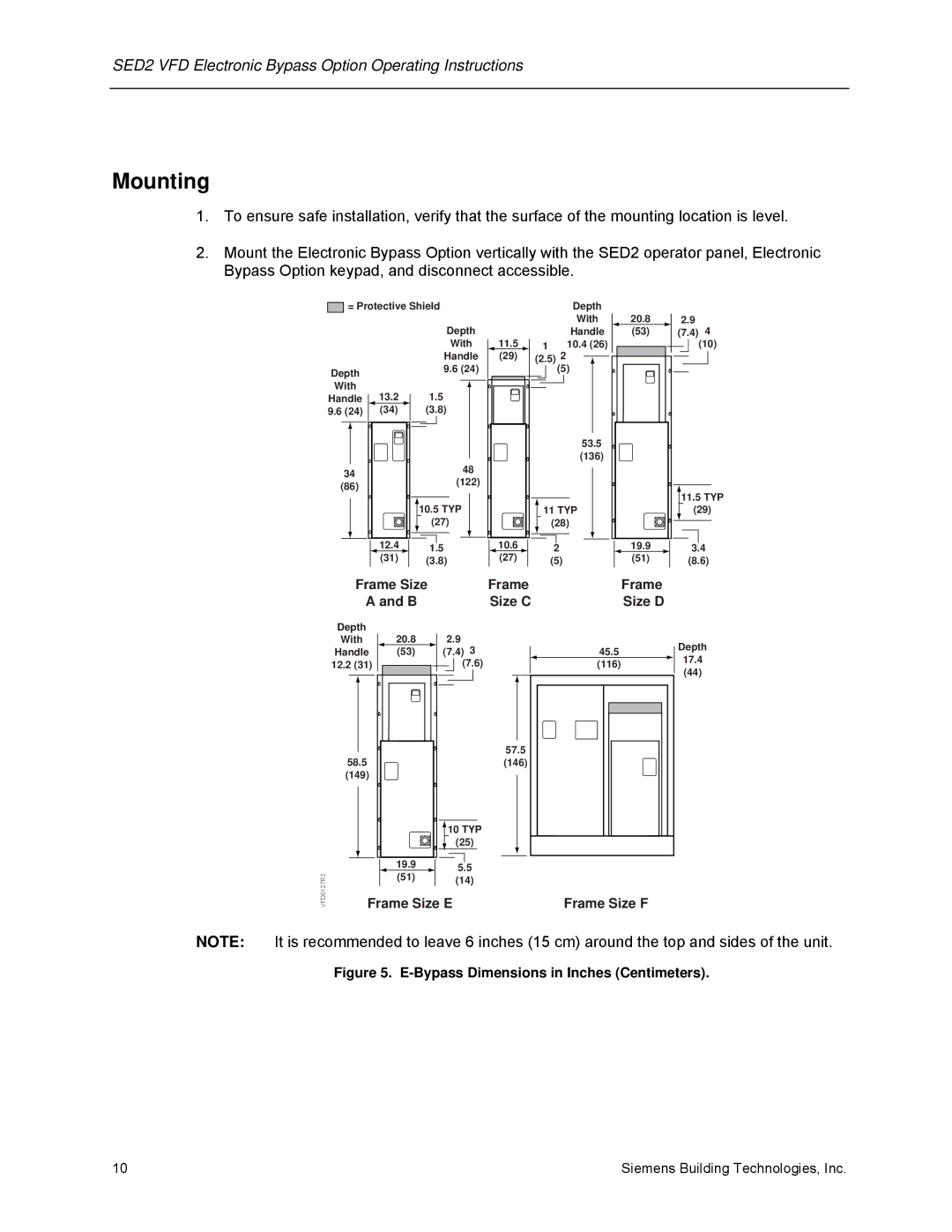 Siemens 125-3208 operating instructions Mounting, Bypass Dimensions in Inches Centimeters 