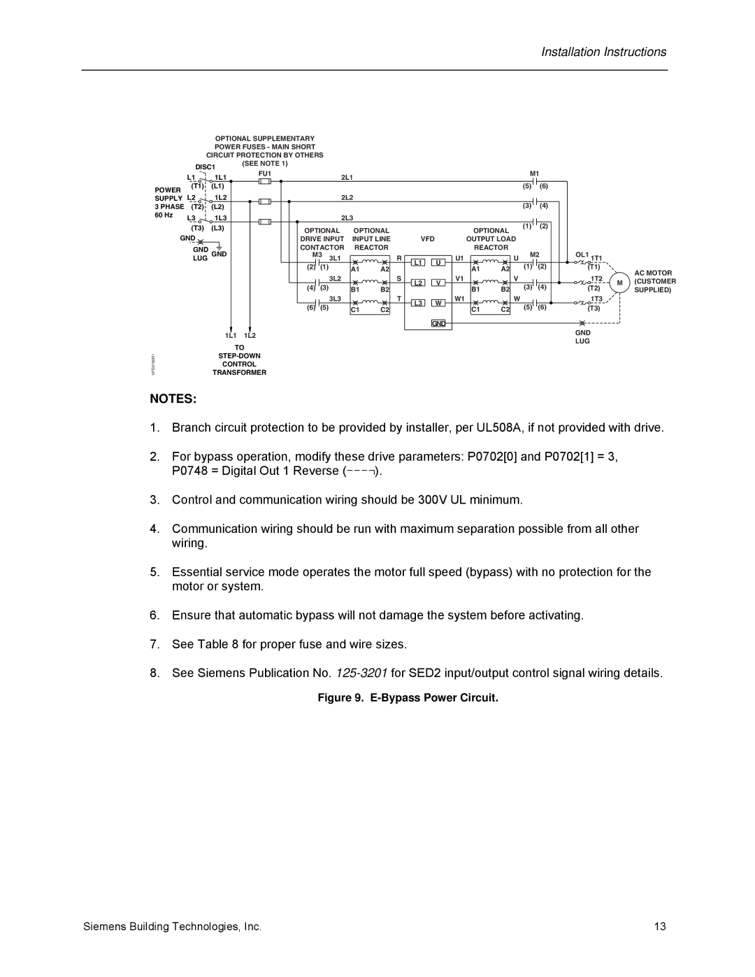 Siemens 125-3208 operating instructions Bypass Power Circuit 