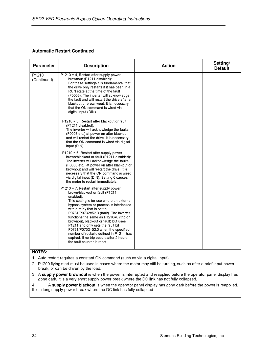 Siemens 125-3208 operating instructions SED2 VFD Electronic Bypass Option Operating Instructions 