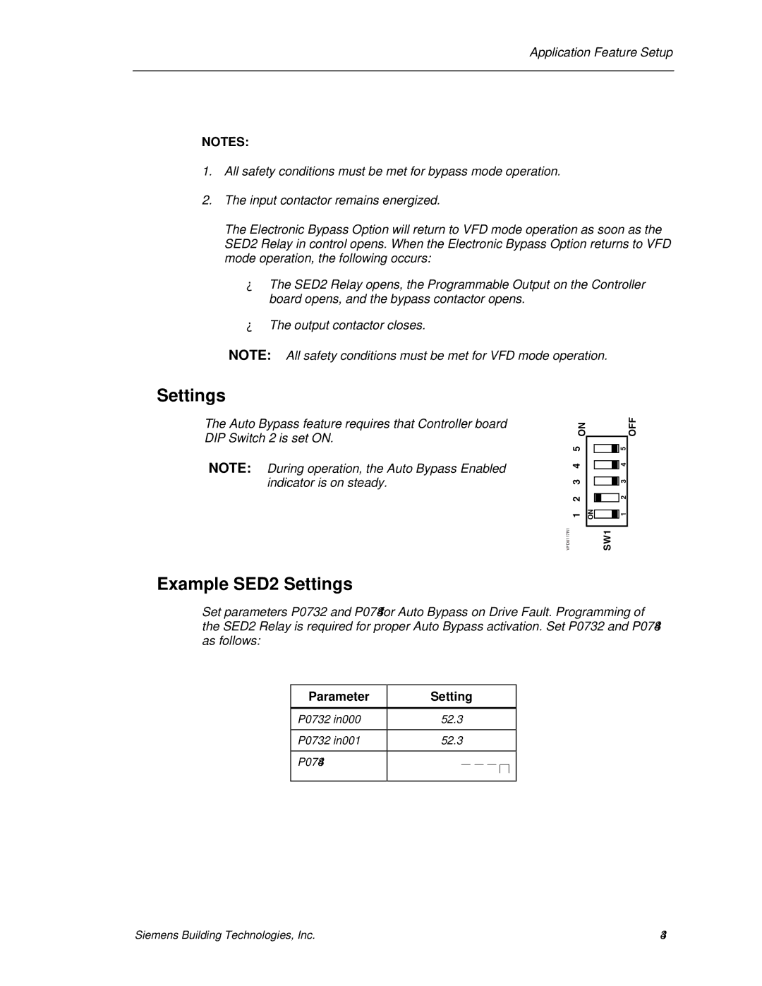 Siemens 125-3208 operating instructions Example SED2 Settings 