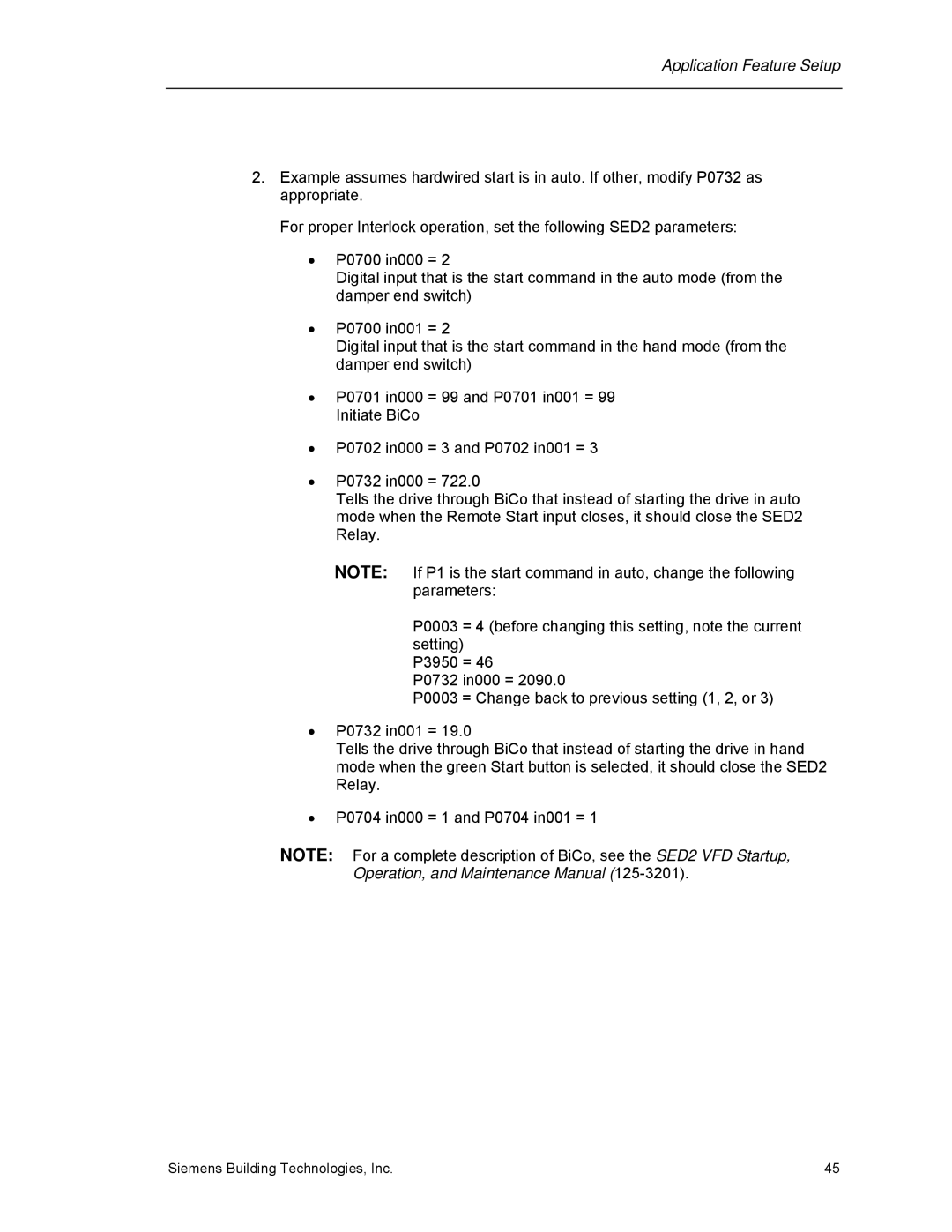 Siemens 125-3208 operating instructions Application Feature Setup 