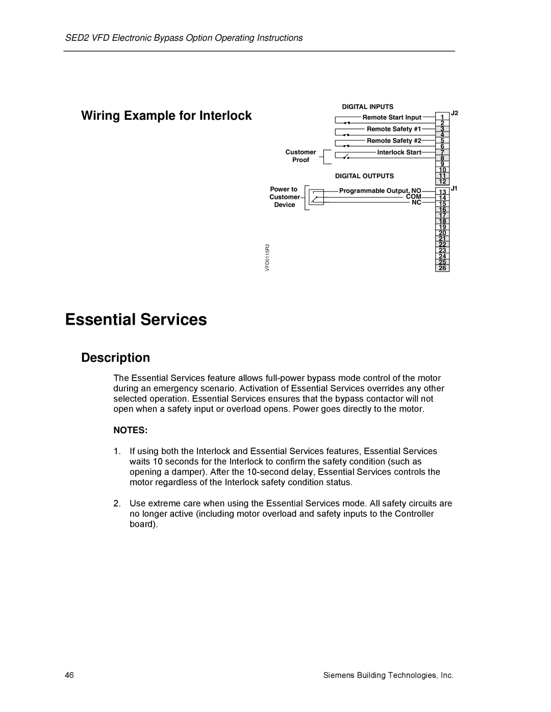 Siemens 125-3208 operating instructions Essential Services, Wiring Example for Interlock 