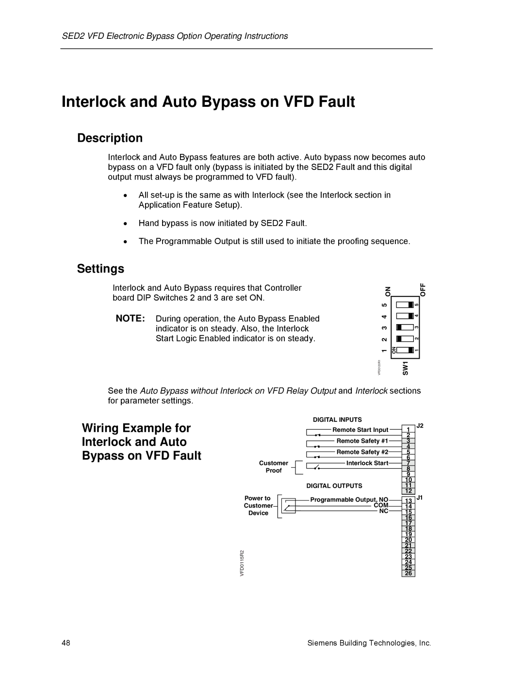 Siemens 125-3208 operating instructions Wiring Example for Interlock and Auto Bypass on VFD Fault 