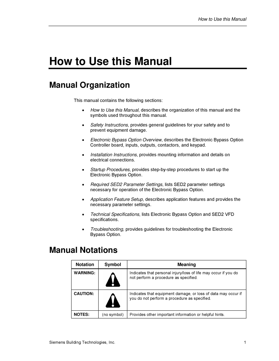 Siemens 125-3208 How to Use this Manual, Manual Organization, Manual Notations, Notation Symbol Meaning 