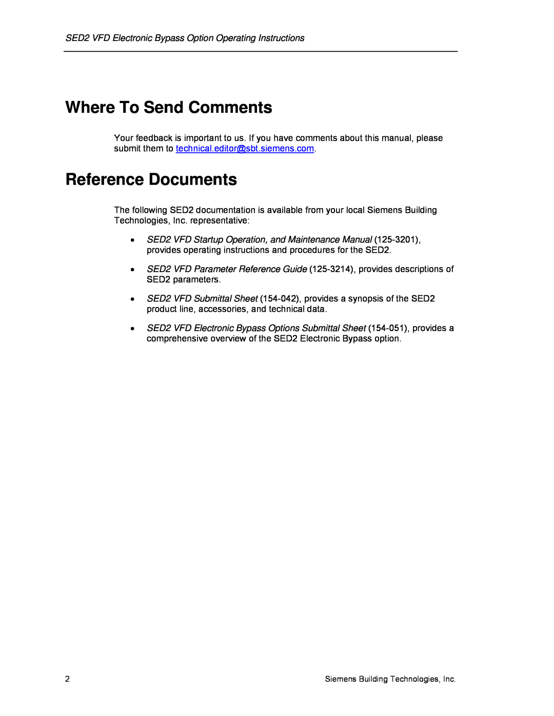 Siemens 125-3208 operating instructions Where To Send Comments, Reference Documents 
