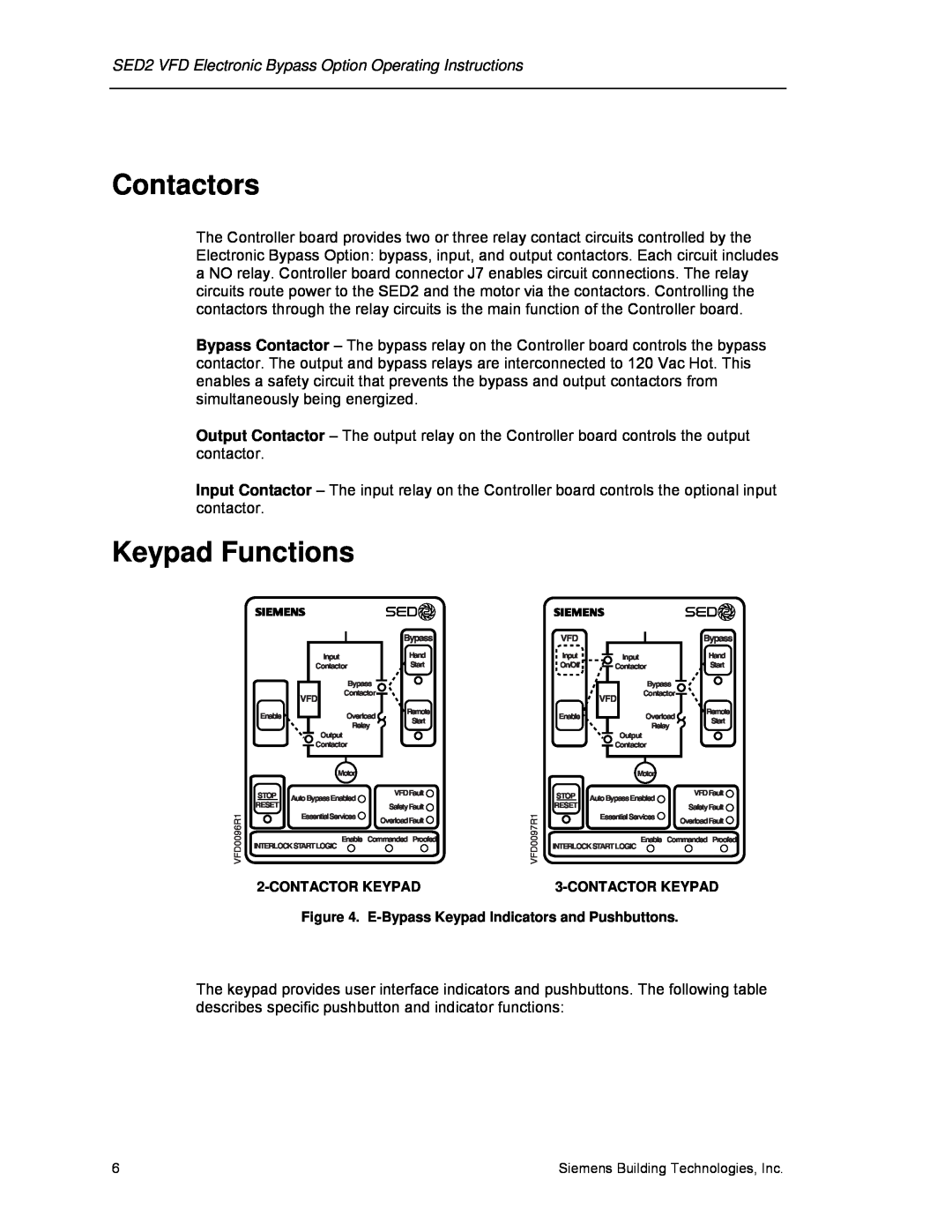 Siemens 125-3208 operating instructions Contactors, Keypad Functions, Contactorkeypad 