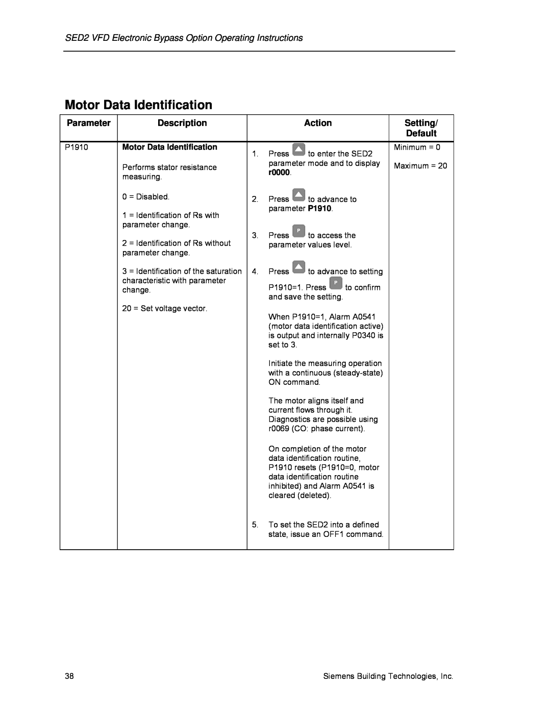 Siemens 125-3208 operating instructions Motor Data Identification, r0000 