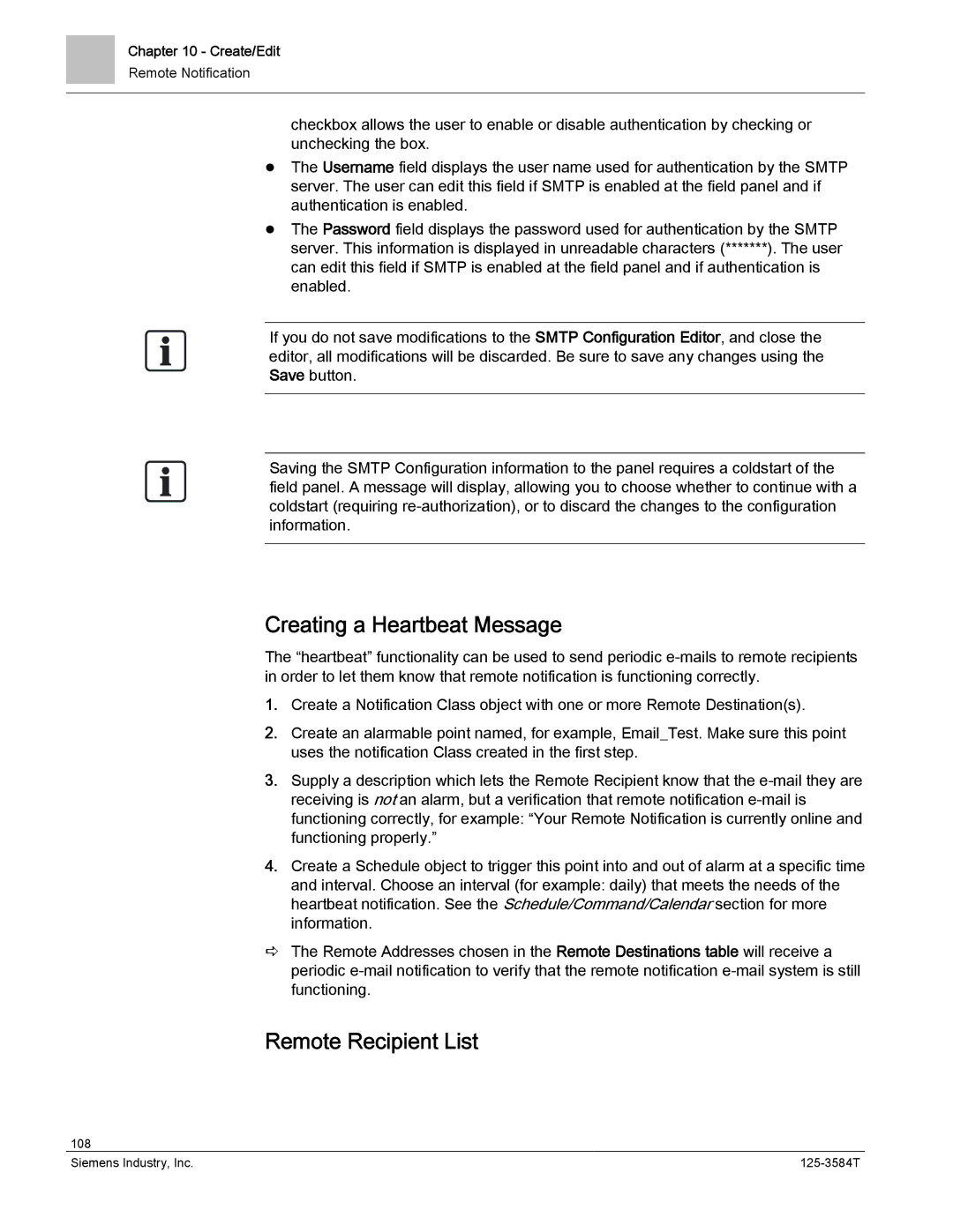 Siemens 125-3584T manual Creating a Heartbeat Message, Remote Recipient List 