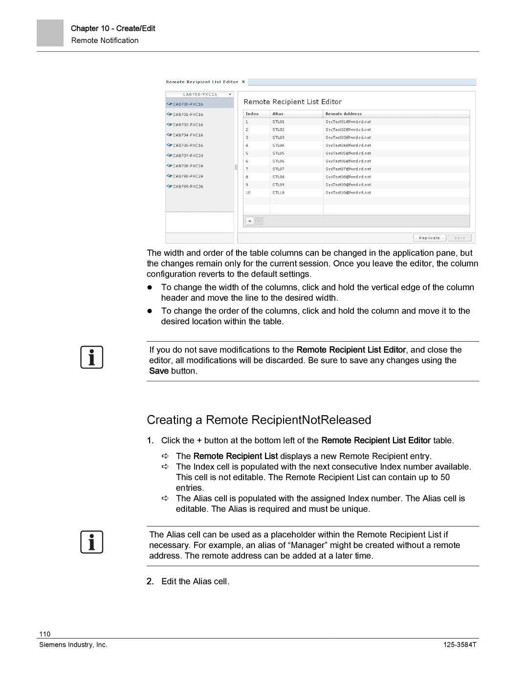 Siemens 125-3584T manual Creating a Remote RecipientNotReleased 