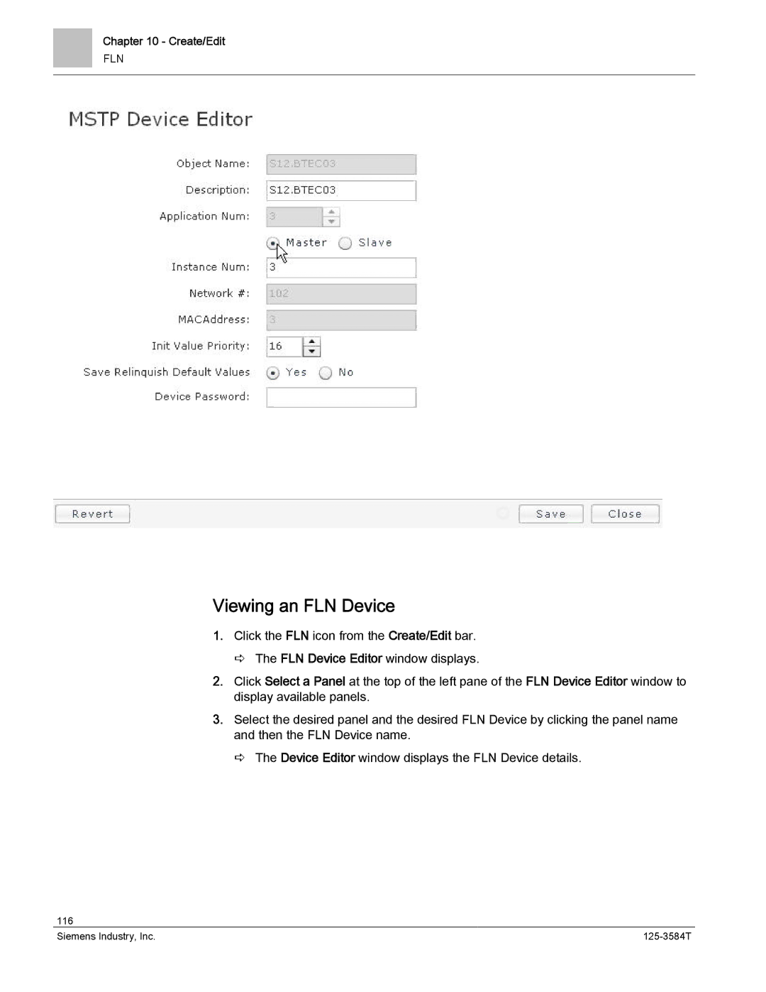 Siemens 125-3584T manual Viewing an FLN Device 