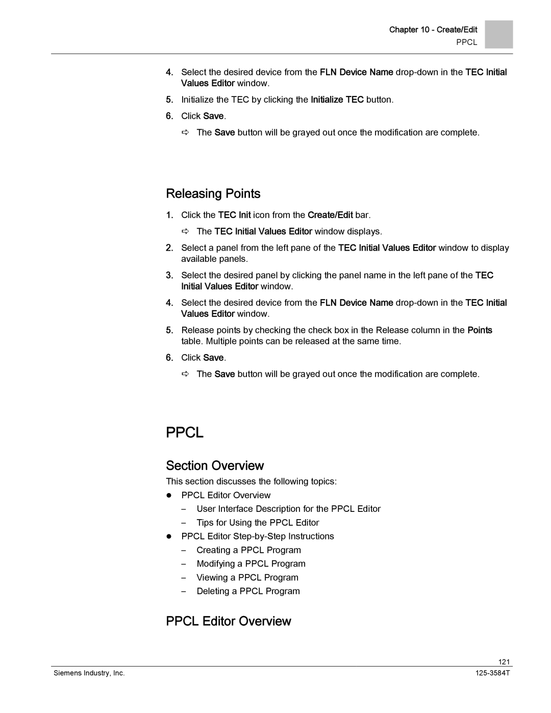 Siemens 125-3584T manual Releasing Points, Ppcl Editor Overview 