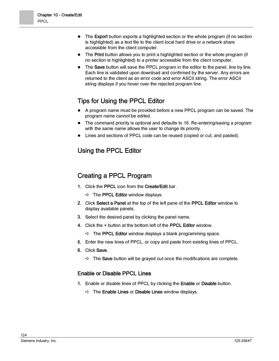 Siemens 125-3584T manual Tips for Using the Ppcl Editor, Using the Ppcl Editor Creating a Ppcl Program 