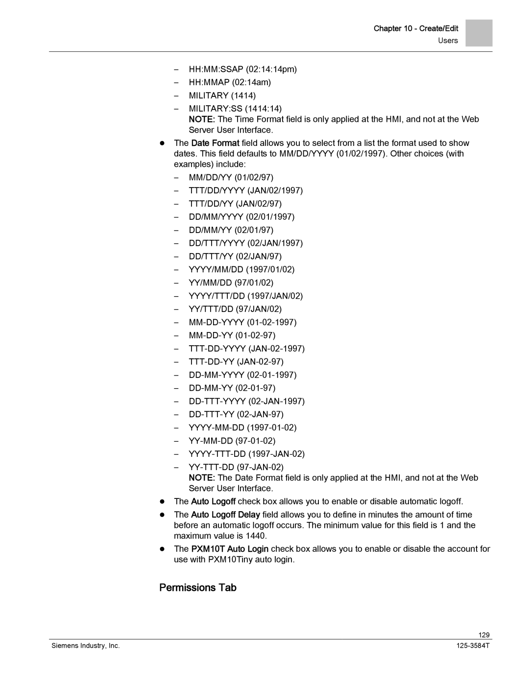 Siemens 125-3584T manual Permissions Tab 