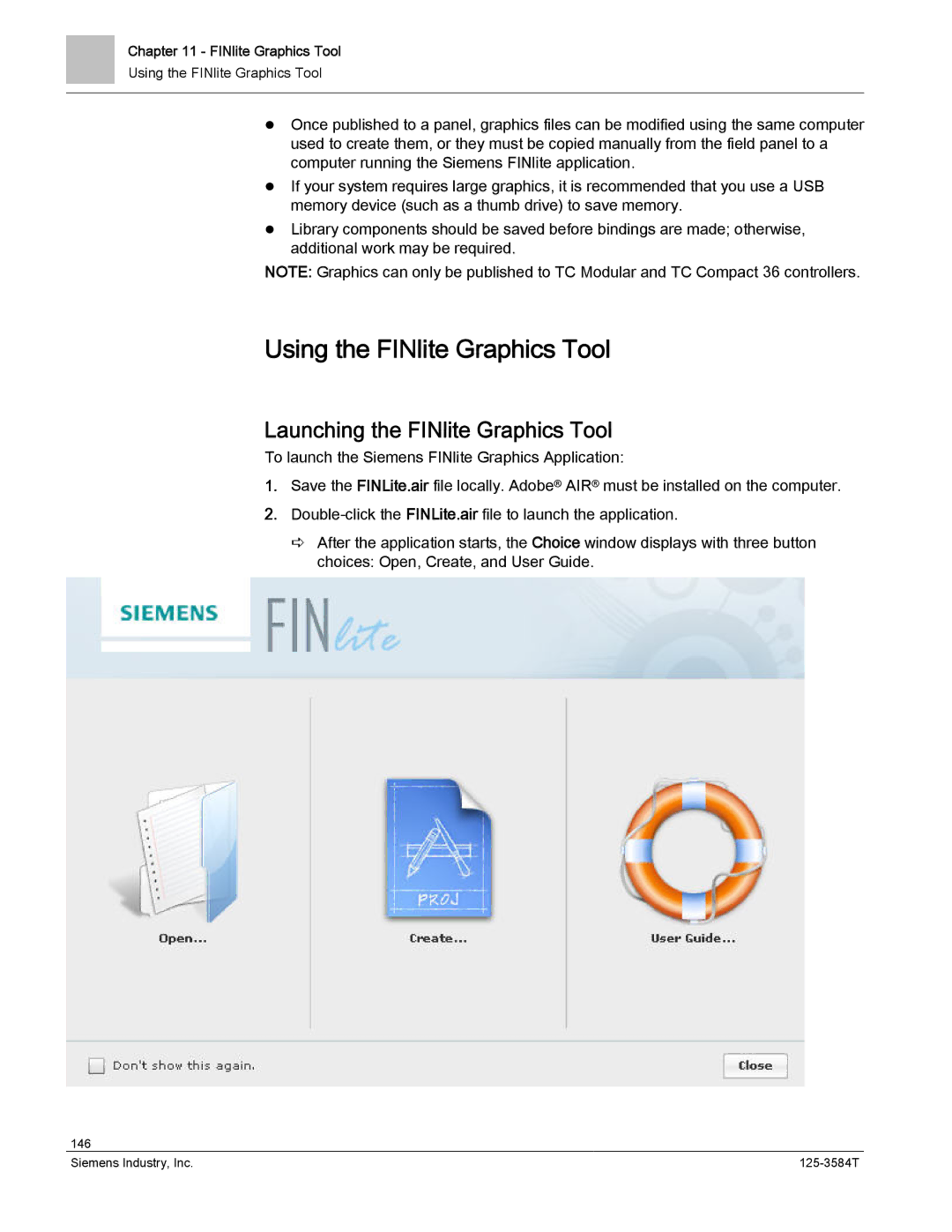 Siemens 125-3584T manual Using the FINlite Graphics Tool, Launching the FINlite Graphics Tool 