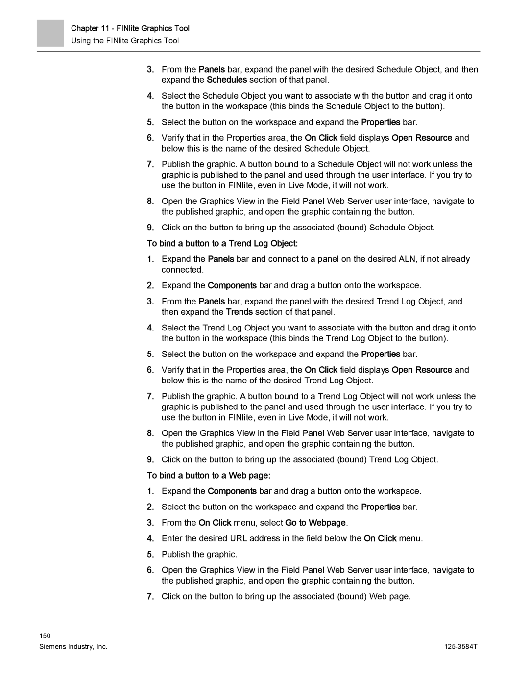 Siemens 125-3584T manual To bind a button to a Trend Log Object, To bind a button to a Web 