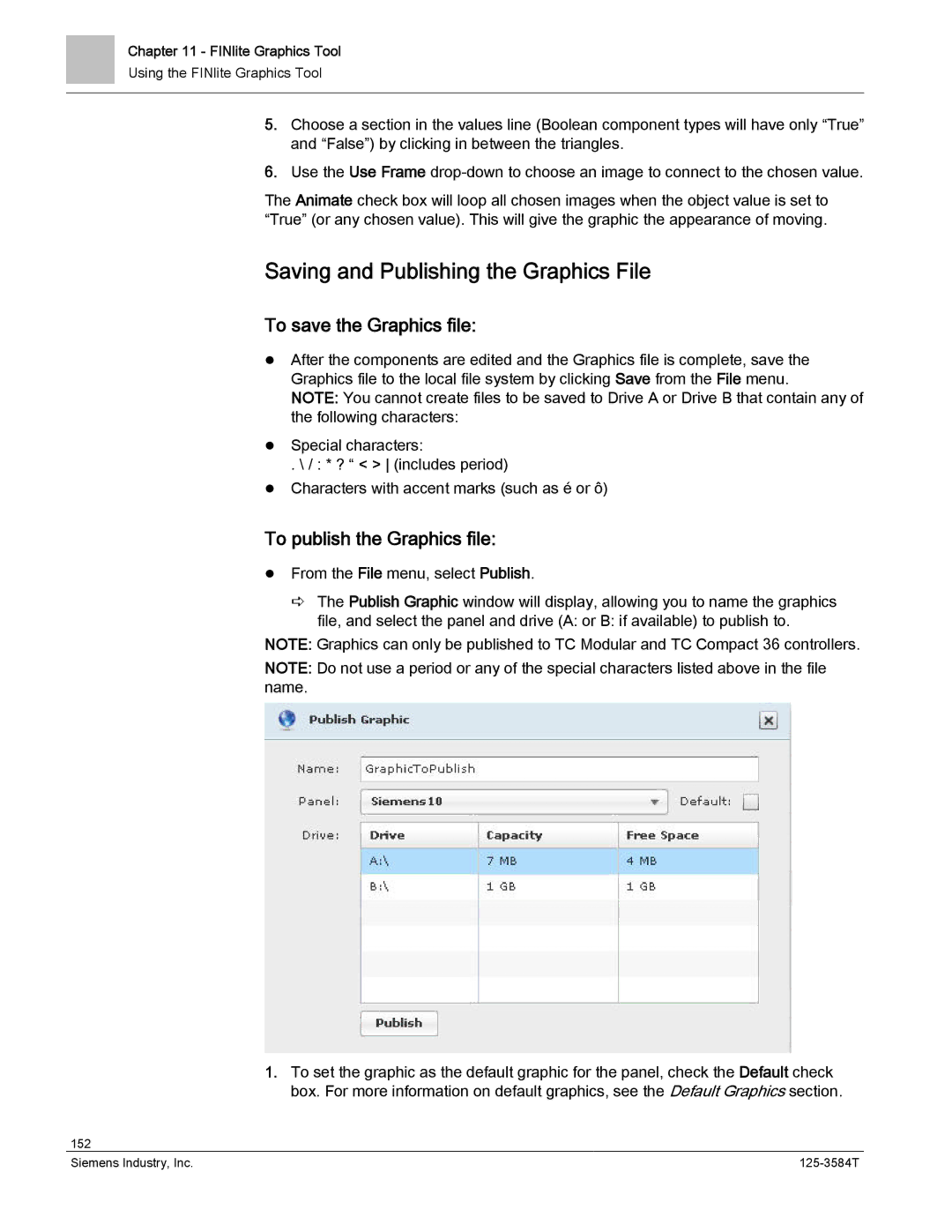 Siemens 125-3584T manual Saving and Publishing the Graphics File, To save the Graphics file, To publish the Graphics file 