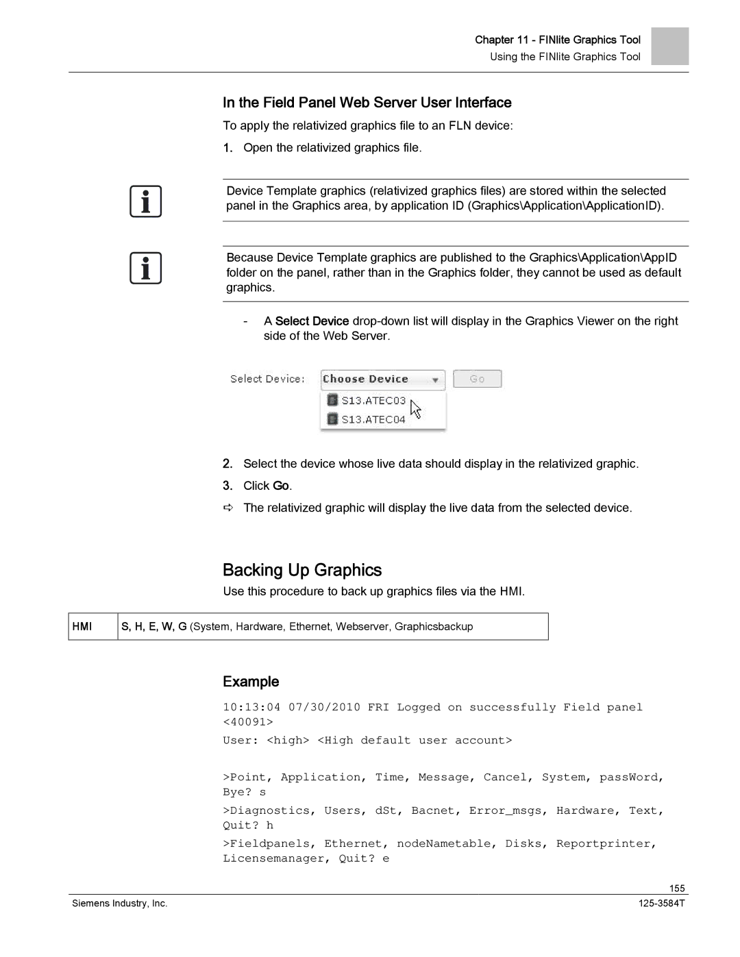 Siemens 125-3584T manual Backing Up Graphics, Field Panel Web Server User Interface 