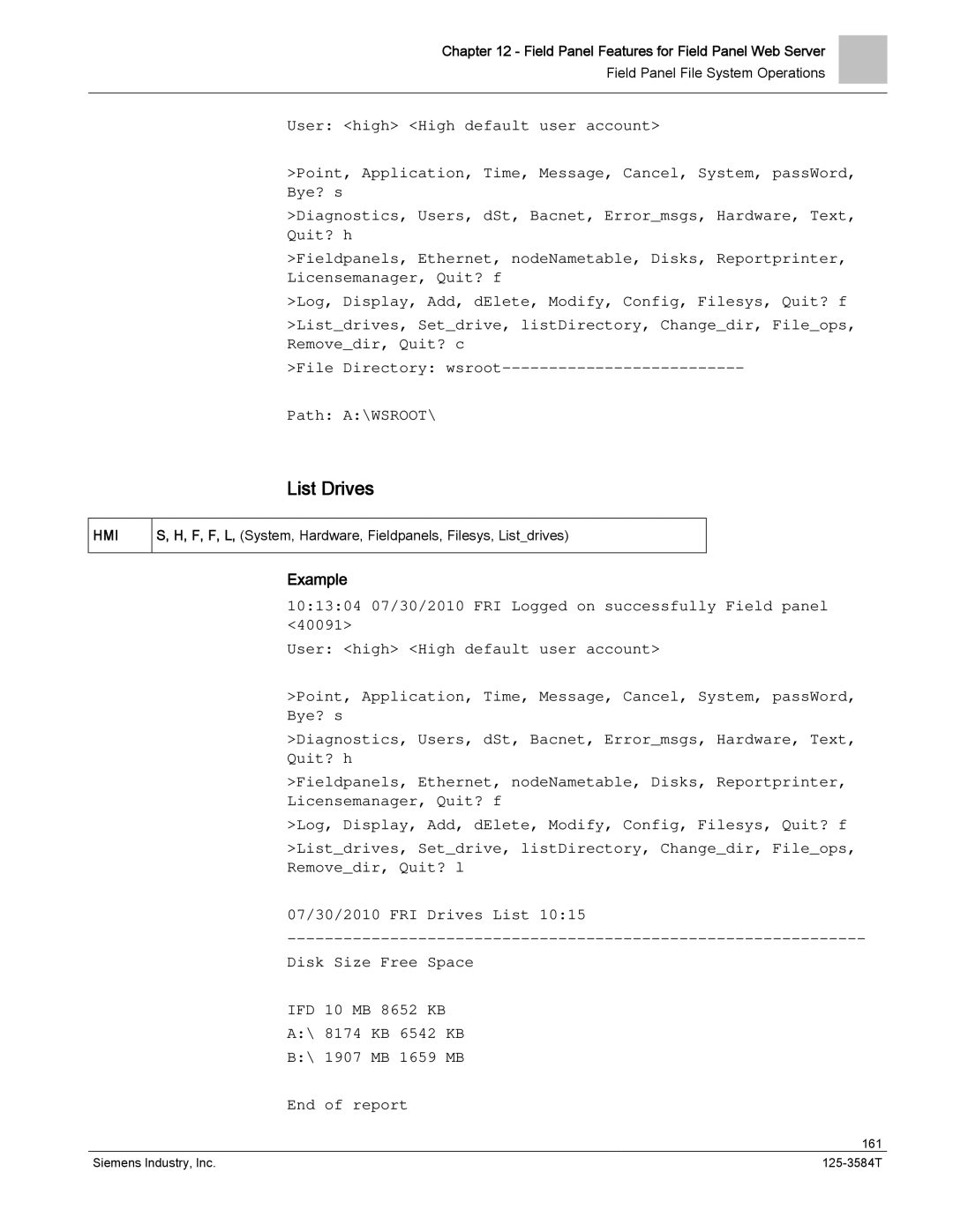 Siemens 125-3584T manual List Drives 