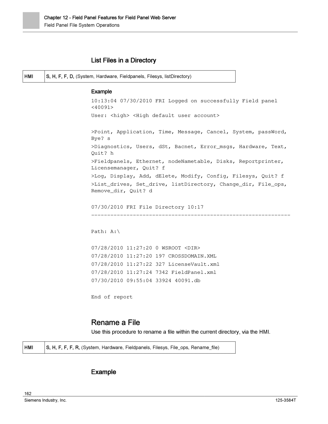 Siemens 125-3584T manual Rename a File, List Files in a Directory 