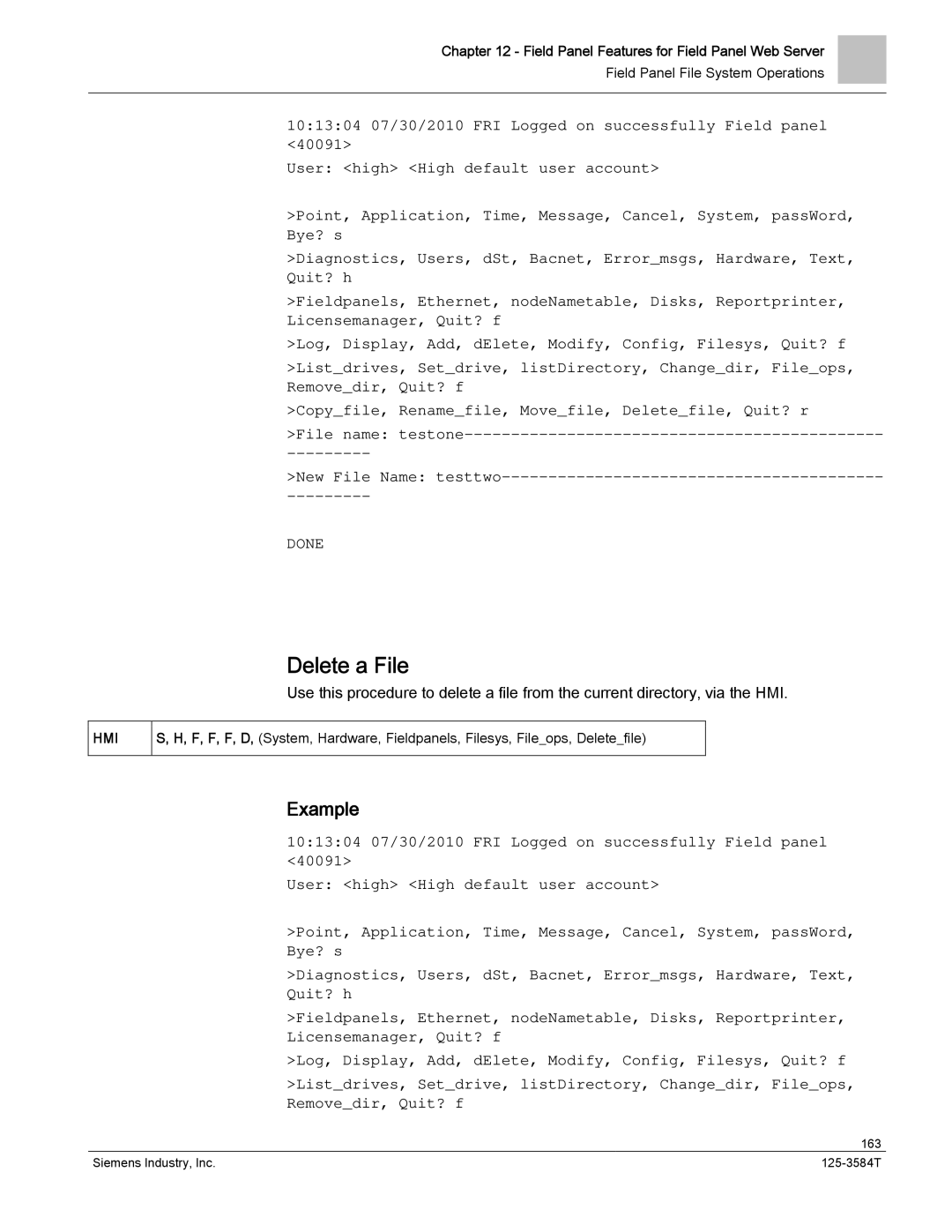 Siemens 125-3584T manual Delete a File 