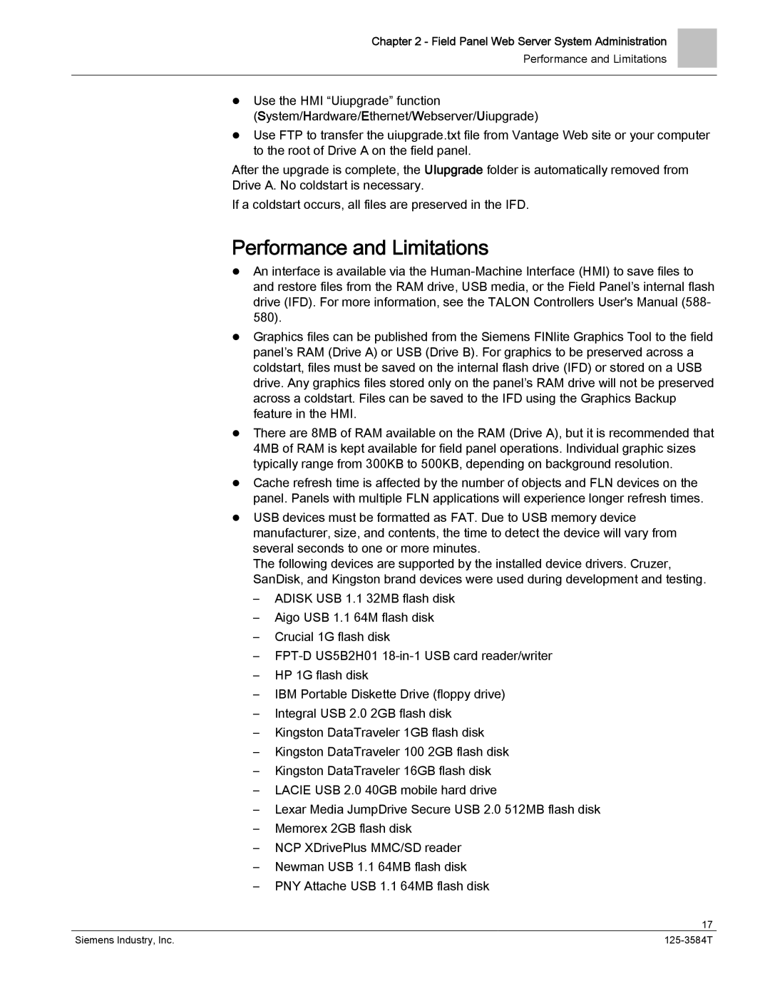 Siemens 125-3584T manual Performance and Limitations 