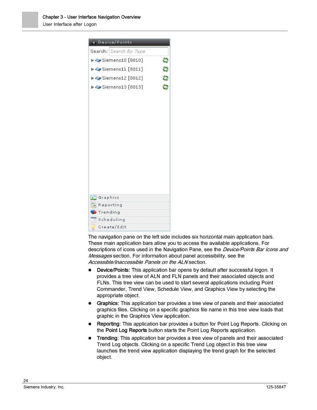 Siemens 125-3584T manual User Interface Navigation Overview 