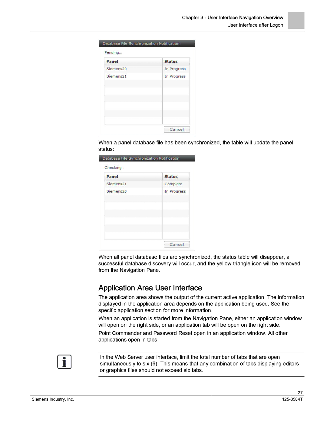 Siemens 125-3584T manual Application Area User Interface 