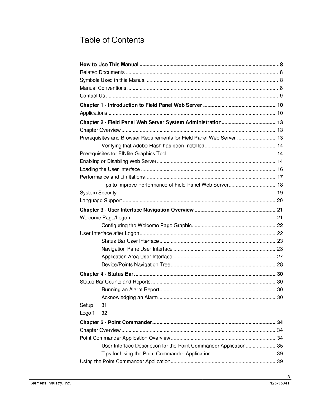 Siemens 125-3584T manual Table of Contents 