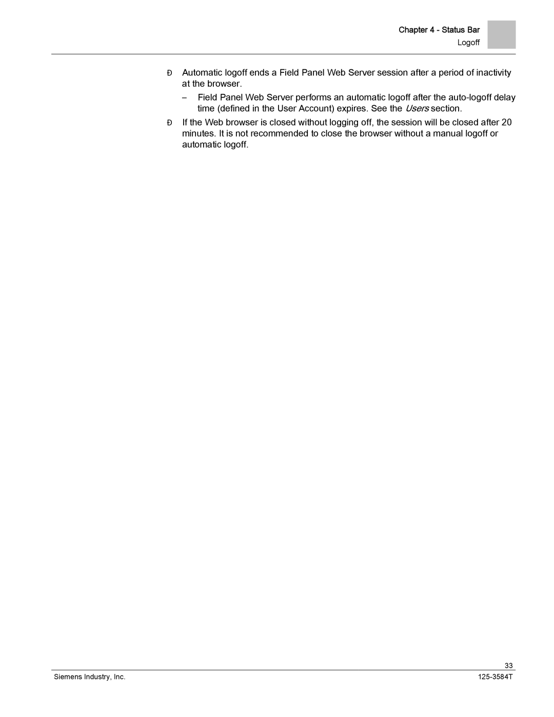 Siemens 125-3584T manual Status Bar 