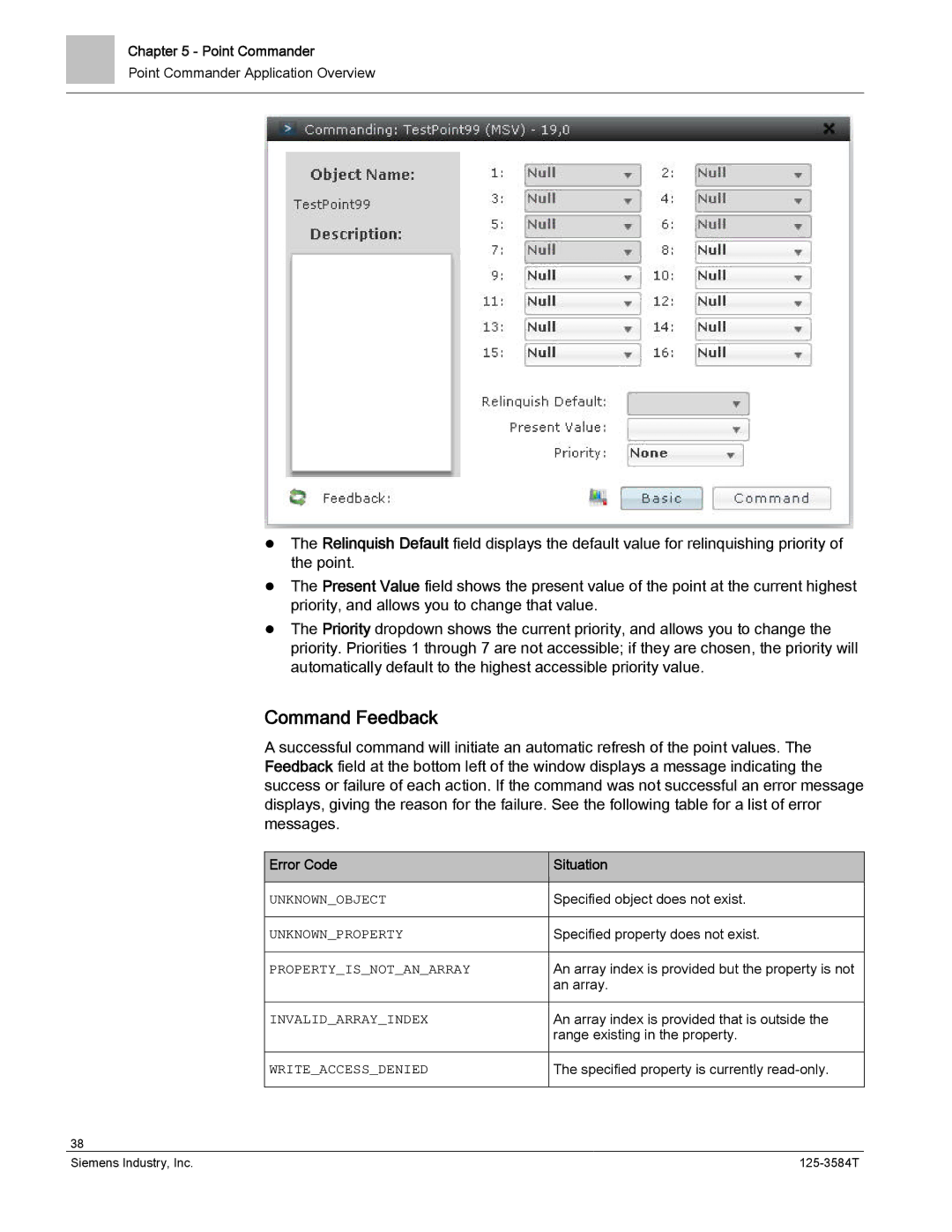 Siemens 125-3584T manual Command Feedback, Error Code 