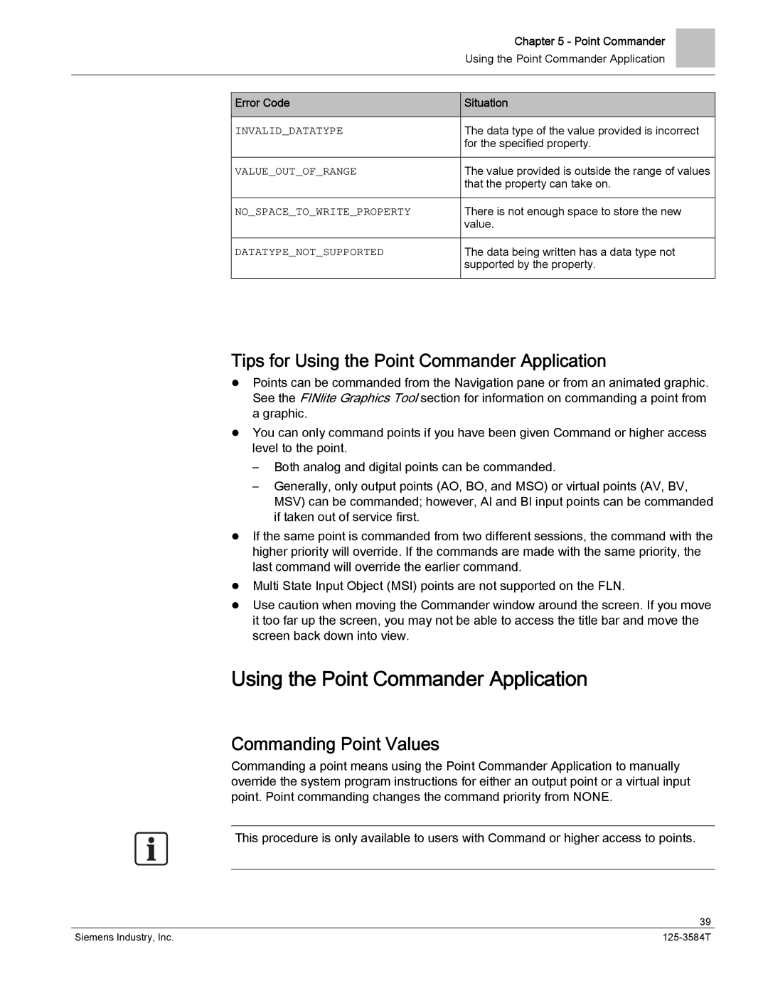 Siemens 125-3584T manual Tips for Using the Point Commander Application, Commanding Point Values 