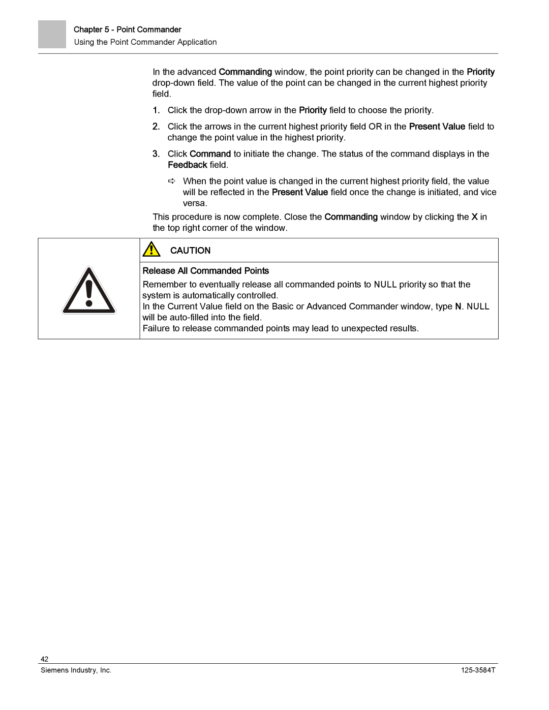 Siemens 125-3584T manual Release All Commanded Points 