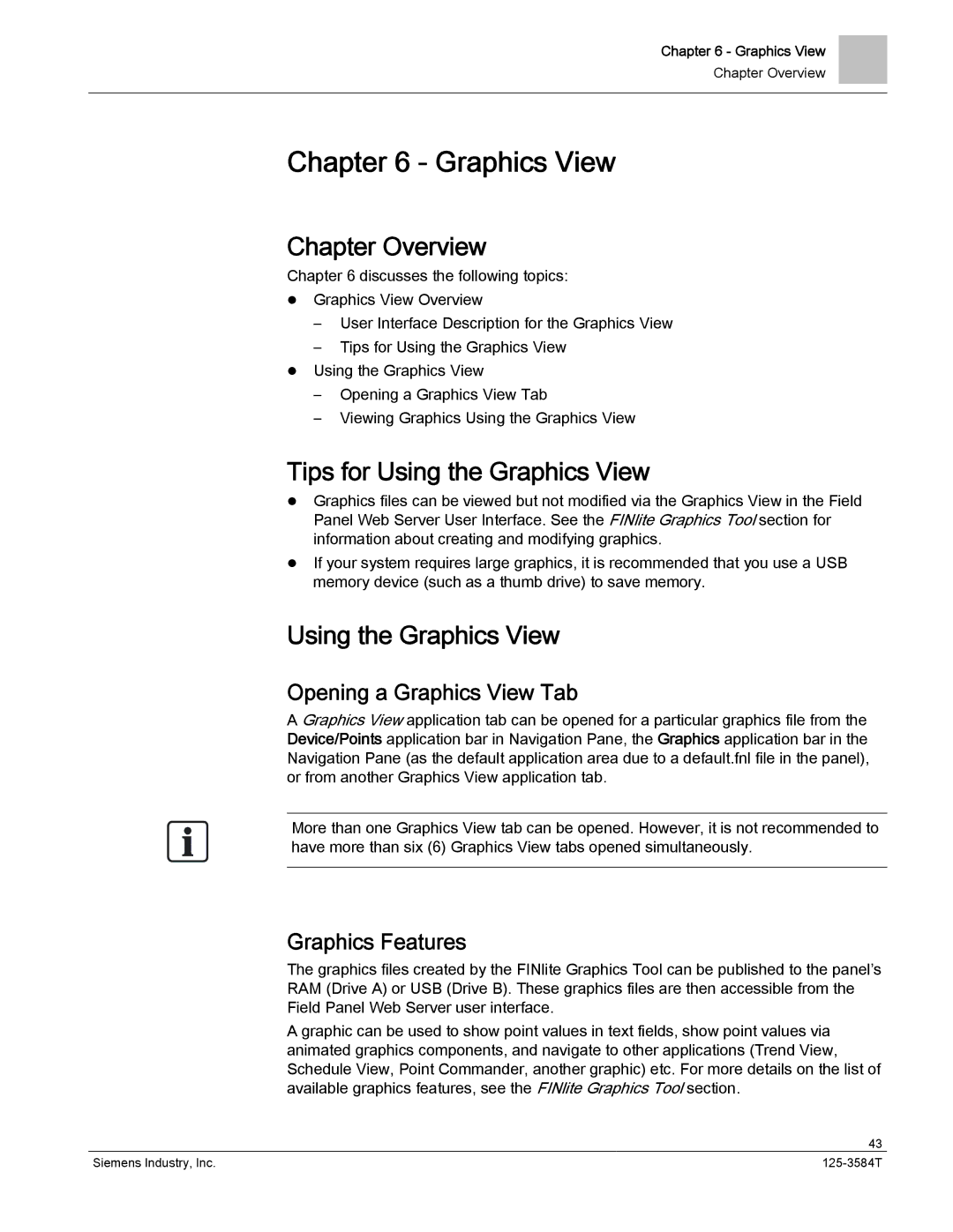 Siemens 125-3584T manual Tips for Using the Graphics View, Opening a Graphics View Tab, Graphics Features 