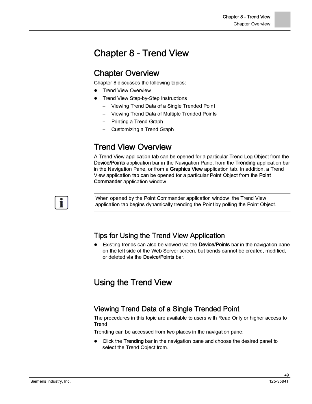 Siemens 125-3584T manual Trend View Overview, Tips for Using the Trend View Application 