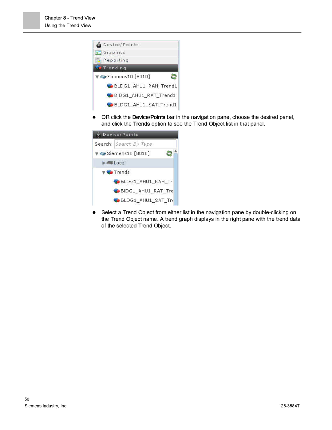 Siemens 125-3584T manual Using the Trend View 