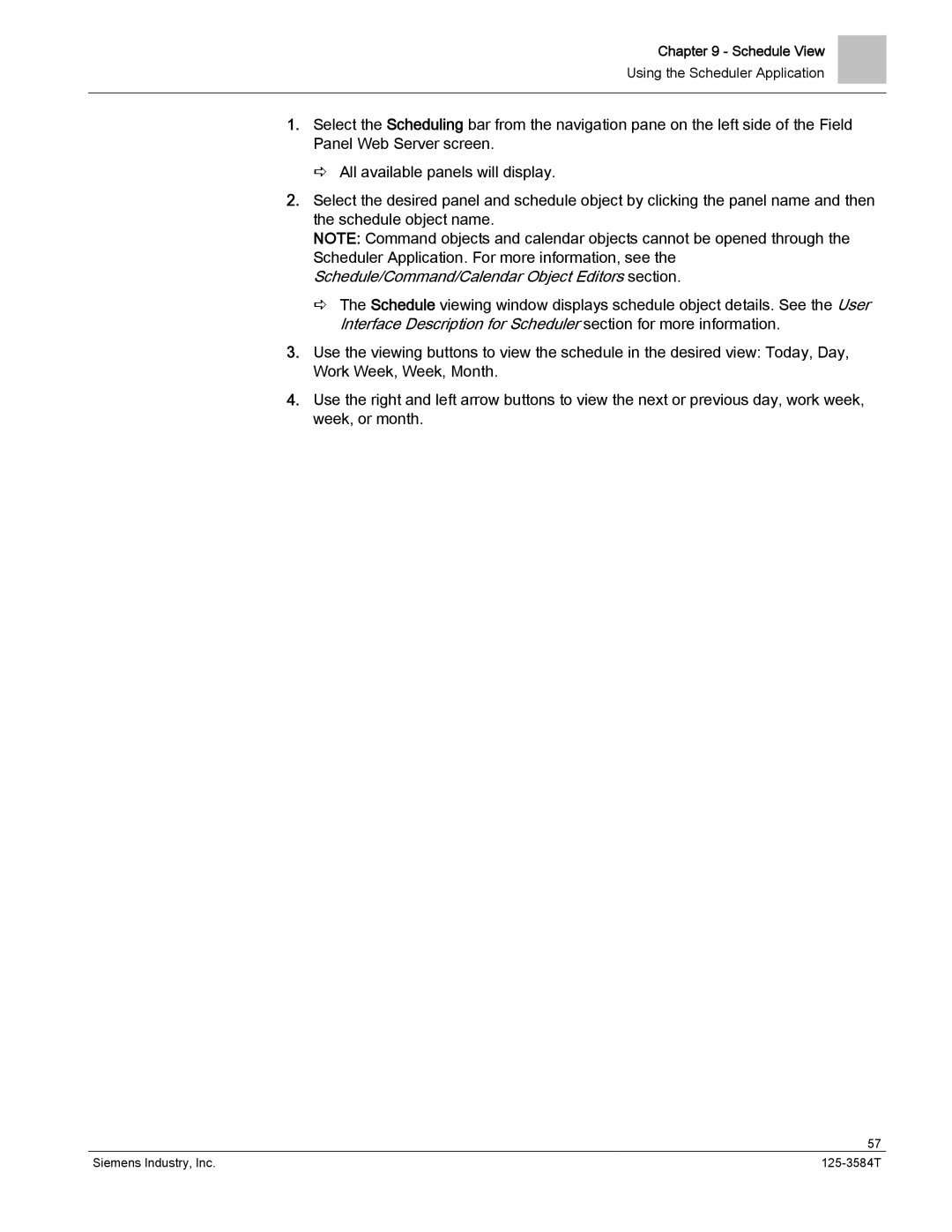 Siemens 125-3584T manual Schedule View 