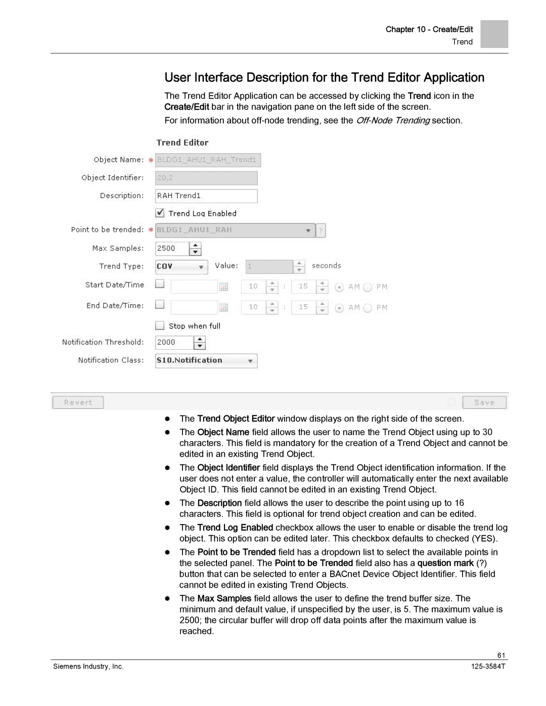 Siemens 125-3584T manual User Interface Description for the Trend Editor Application 