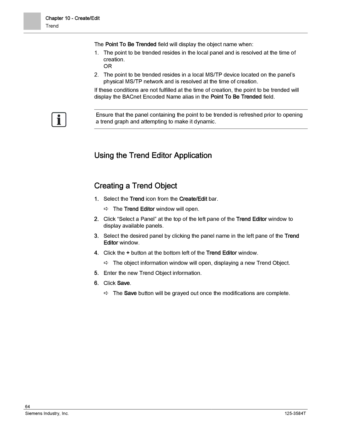 Siemens 125-3584T manual Using the Trend Editor Application Creating a Trend Object 