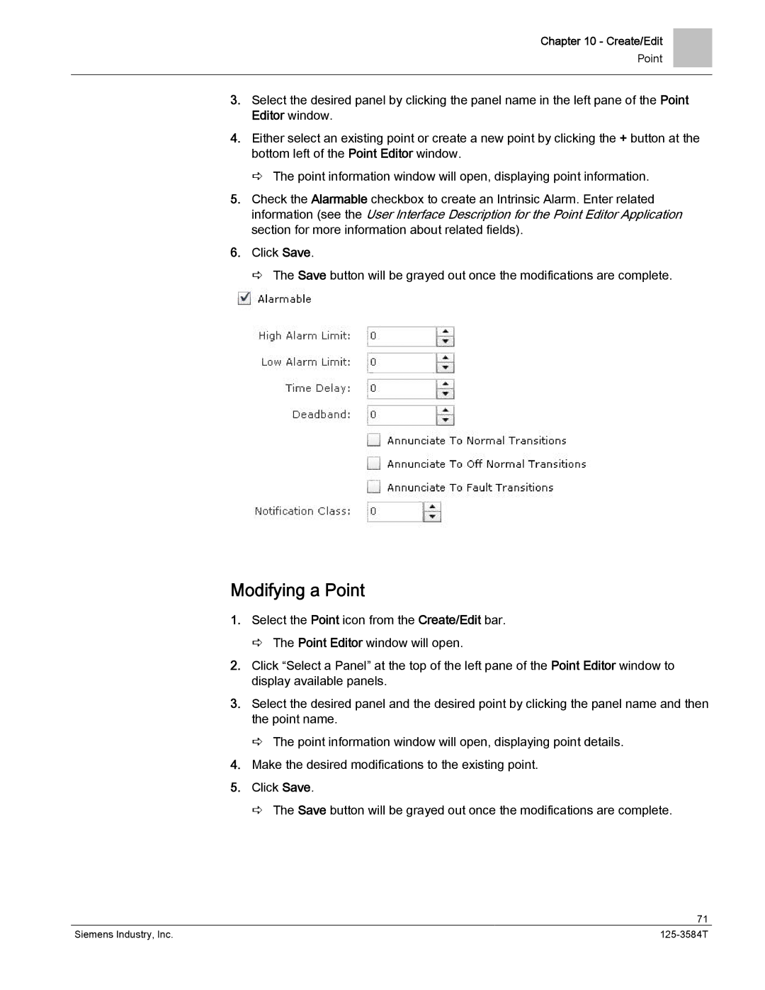 Siemens 125-3584T manual Modifying a Point 