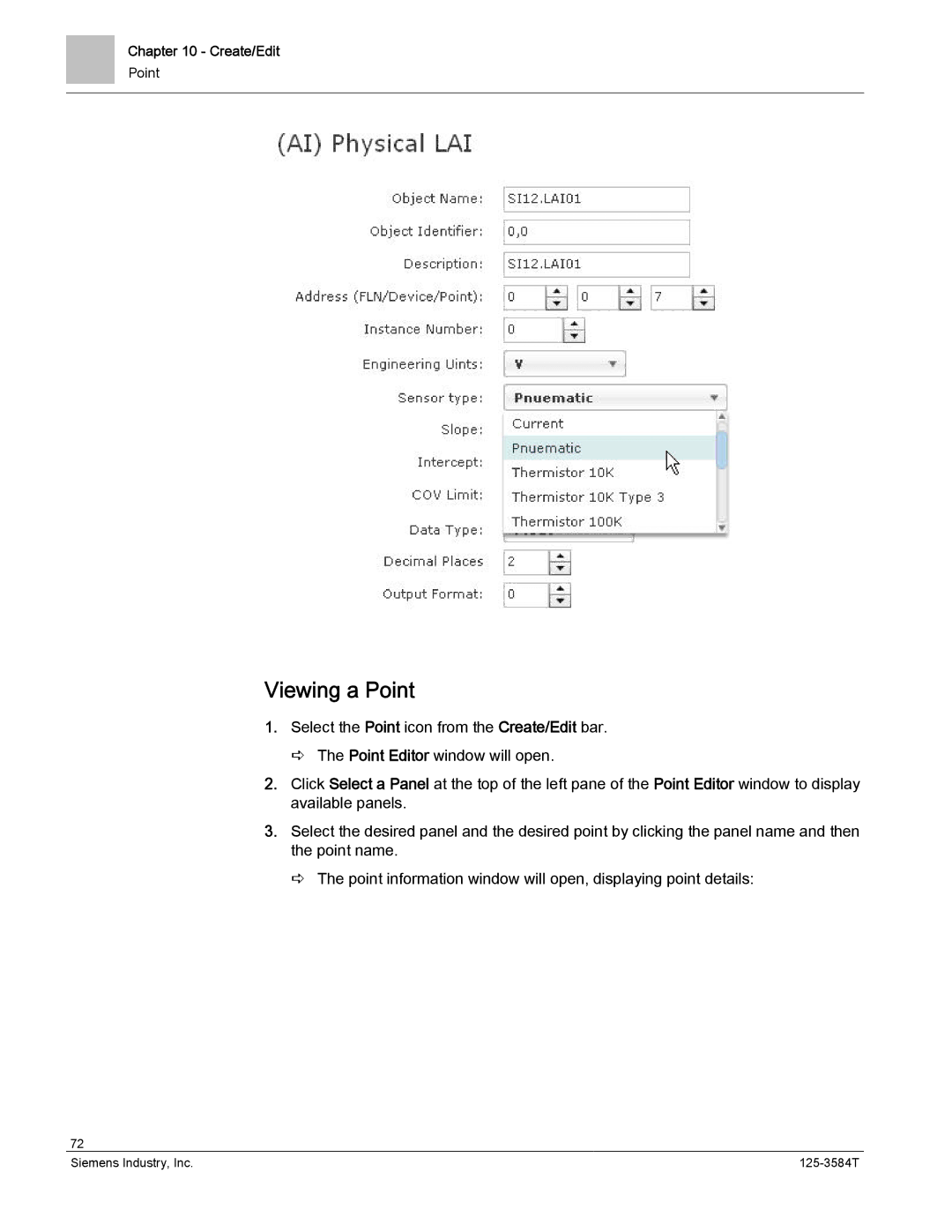 Siemens 125-3584T manual Viewing a Point 