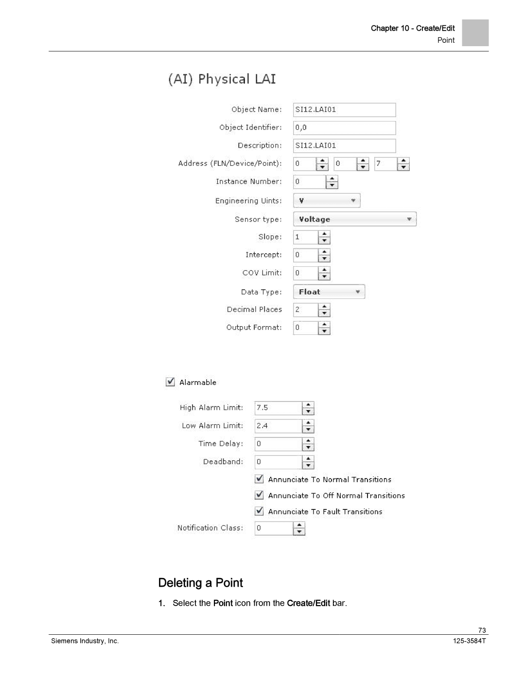 Siemens 125-3584T manual Deleting a Point 