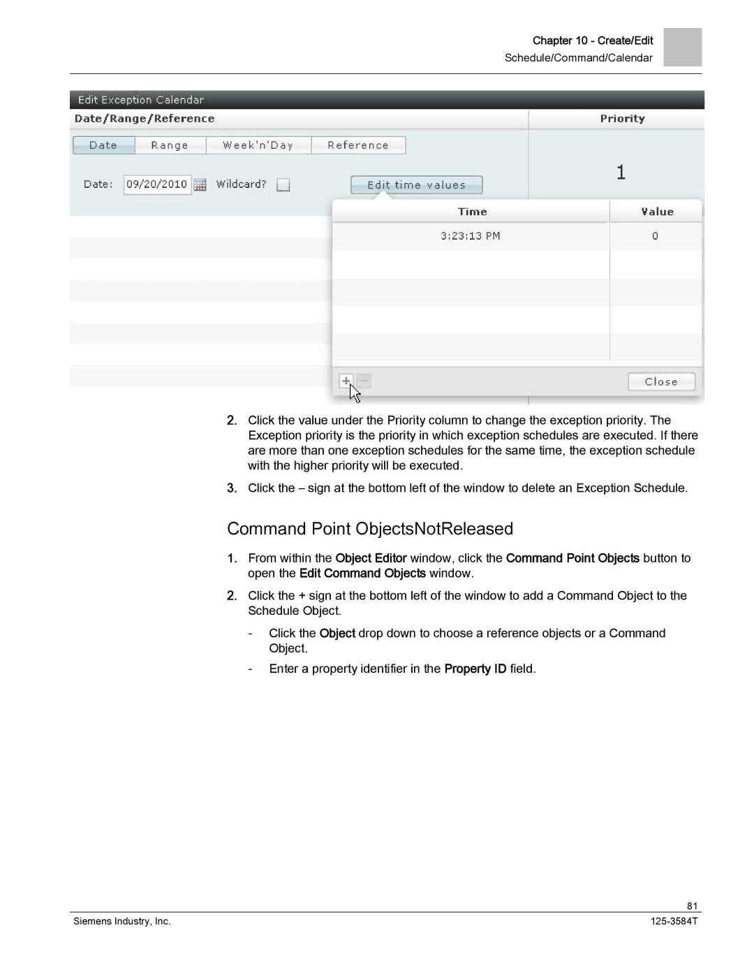 Siemens 125-3584T manual Command Point ObjectsNotReleased 