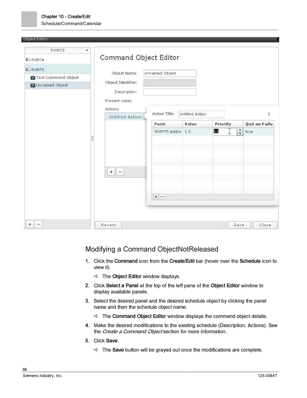 Siemens 125-3584T manual Modifying a Command ObjectNotReleased 