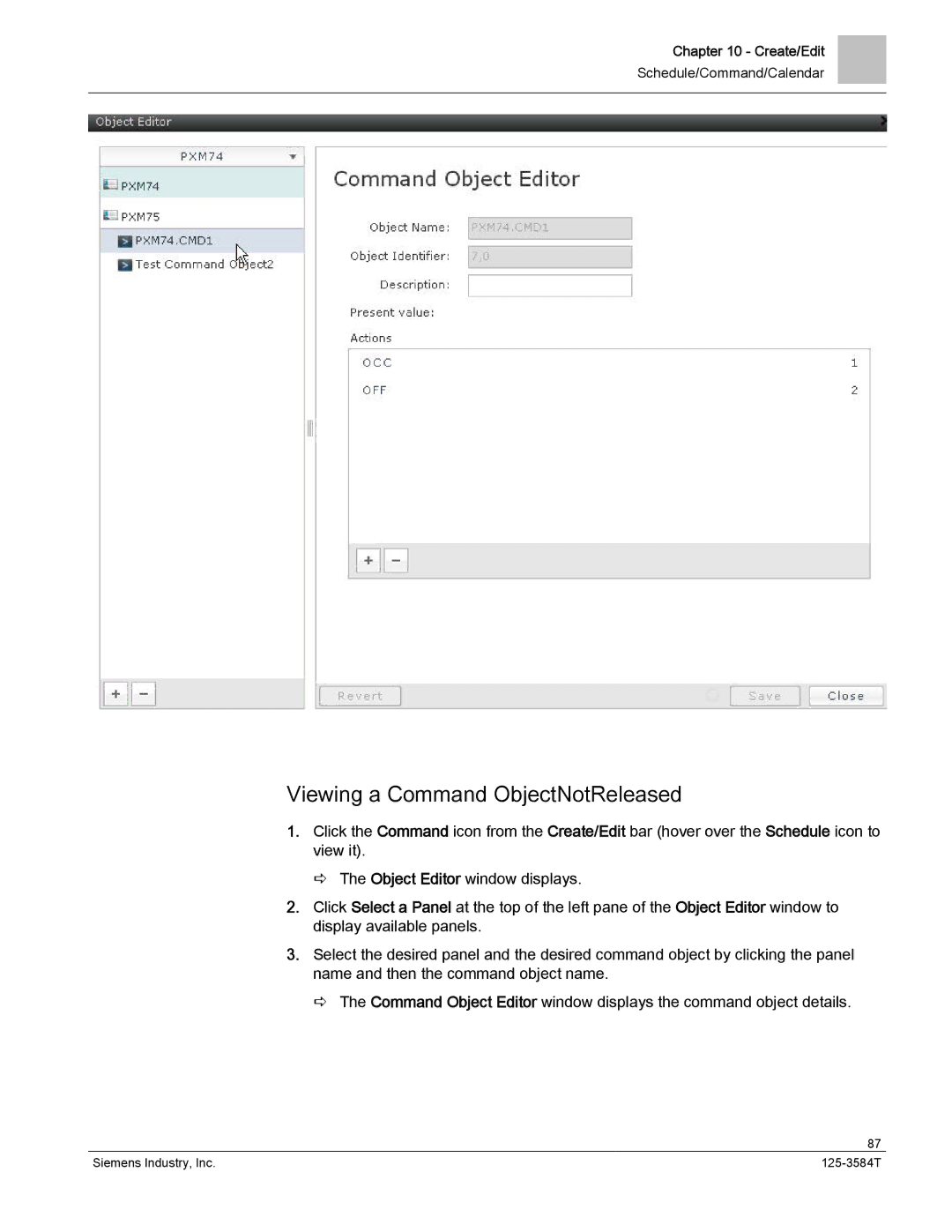 Siemens 125-3584T manual Viewing a Command ObjectNotReleased 