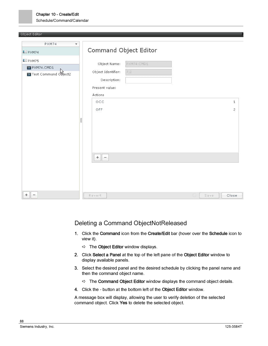 Siemens 125-3584T manual Deleting a Command ObjectNotReleased 