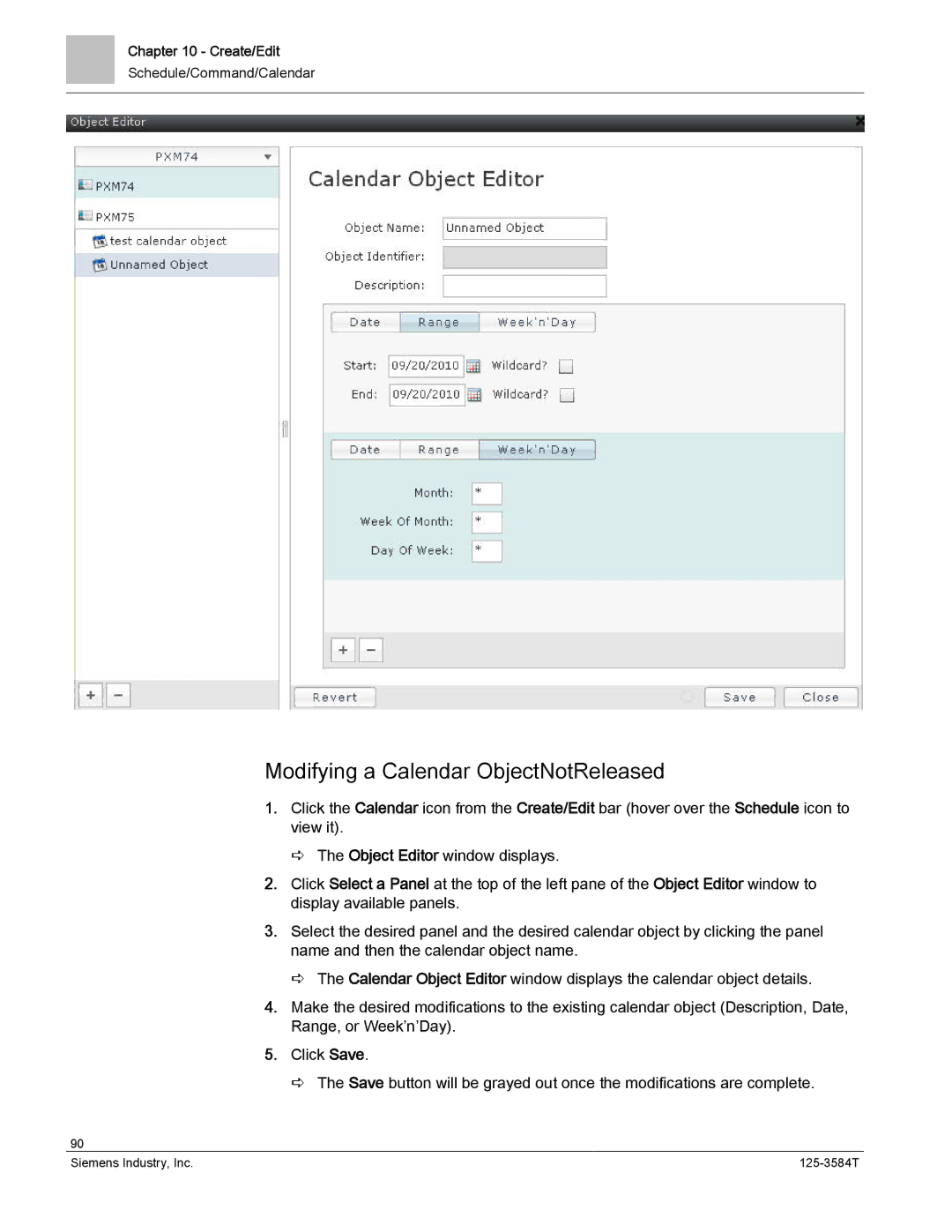 Siemens 125-3584T manual Modifying a Calendar ObjectNotReleased 