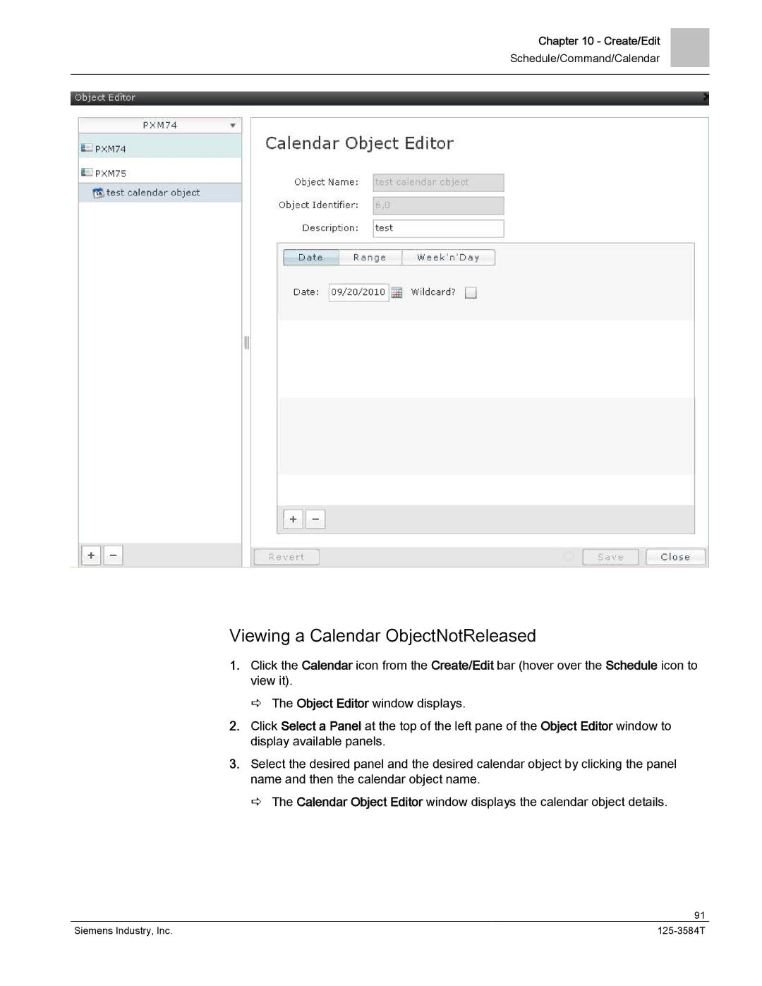 Siemens 125-3584T manual Viewing a Calendar ObjectNotReleased 