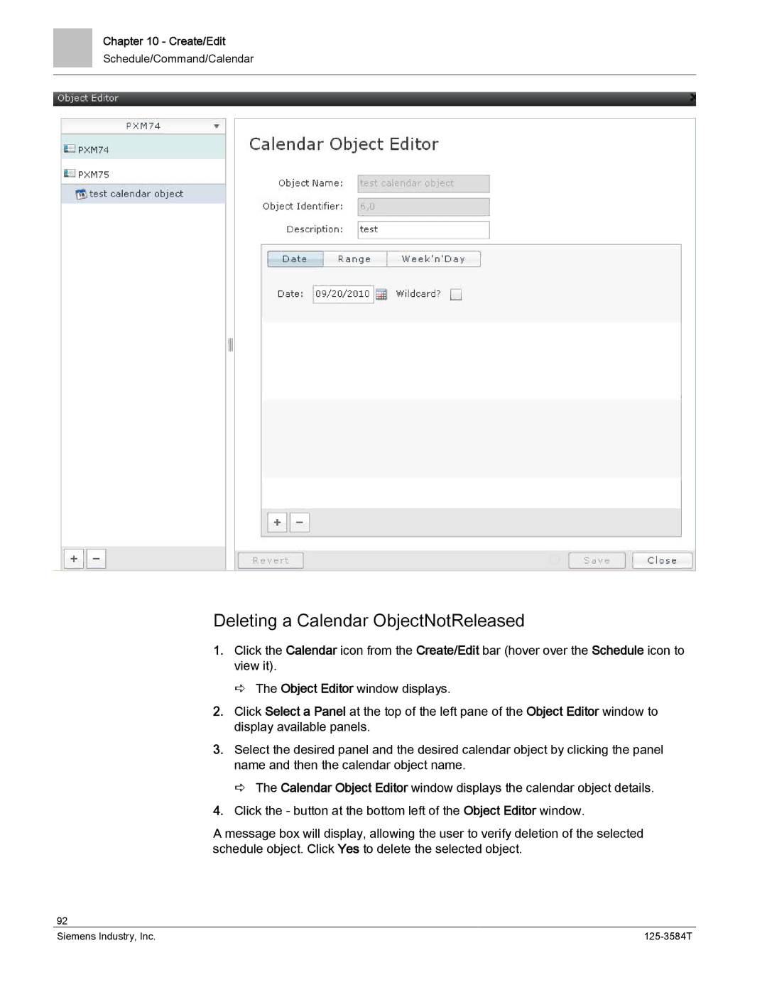 Siemens 125-3584T manual Deleting a Calendar ObjectNotReleased 